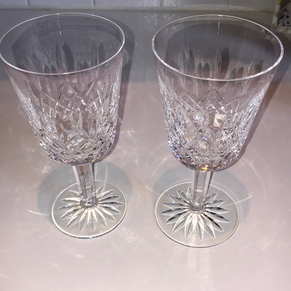 Set of 2 Waterford Lismore crystal water goblets